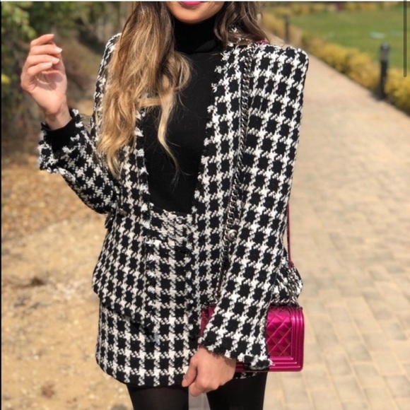 Zara Houndstooth Textured Mini Belted A-Line Skirt - Picture 8 of 15